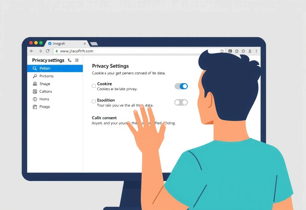 Ilustrace uživatele, který kontroluje nastavení soukromí a souhlasu s cookies