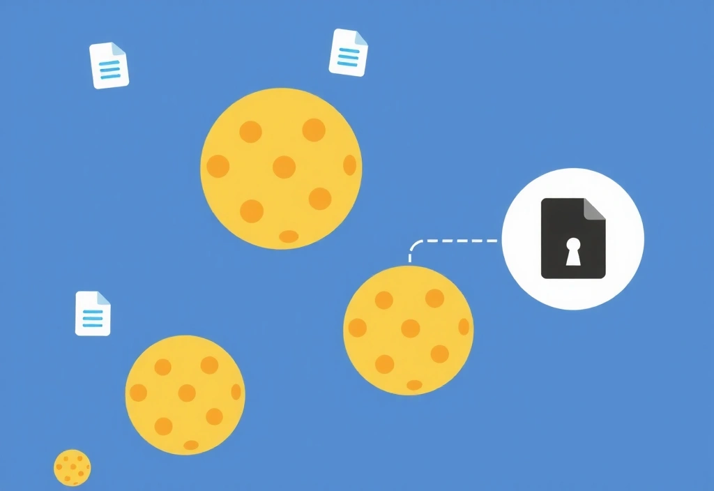 Ilustrace malých textových souborů cookie na obrazovce