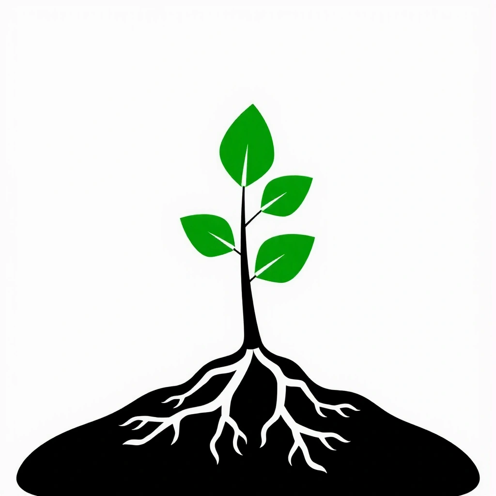 Ikona rostliny s kořeny symbolizující udržitelné výsledky a růst